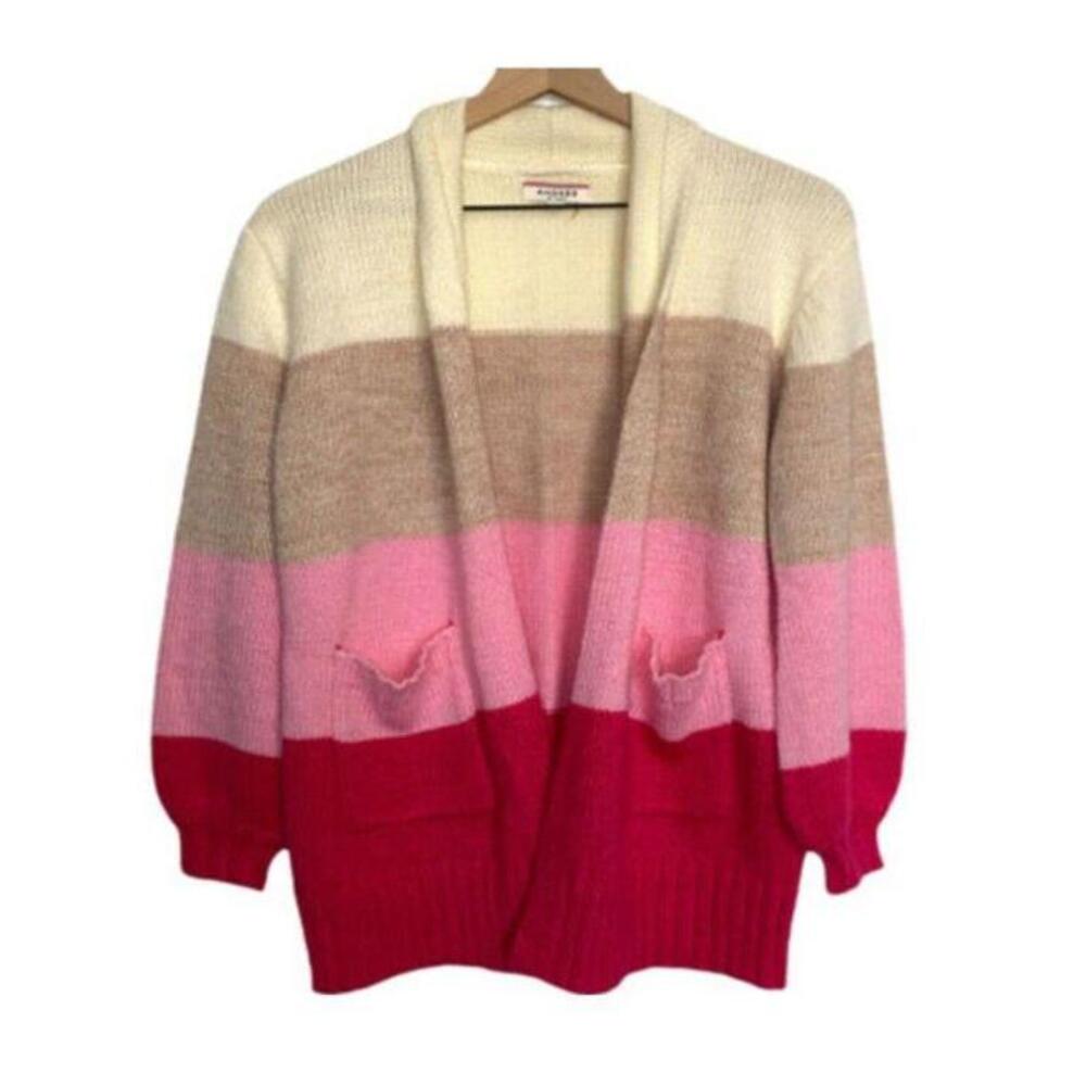 Andree By Unit Cardigan Wool Blend Color Block Pink Size Small